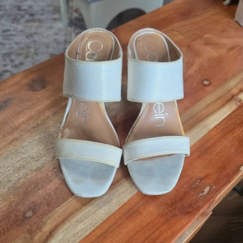 Calvin Klein Ivory Block Heel Mules - Picture 3 of 5